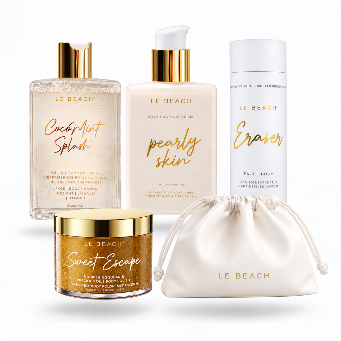 Body Care Bundle — Pearly Skin, CocoMint Splash, Sweet Escape & Eraser + FREE Vegan Leather Pouch