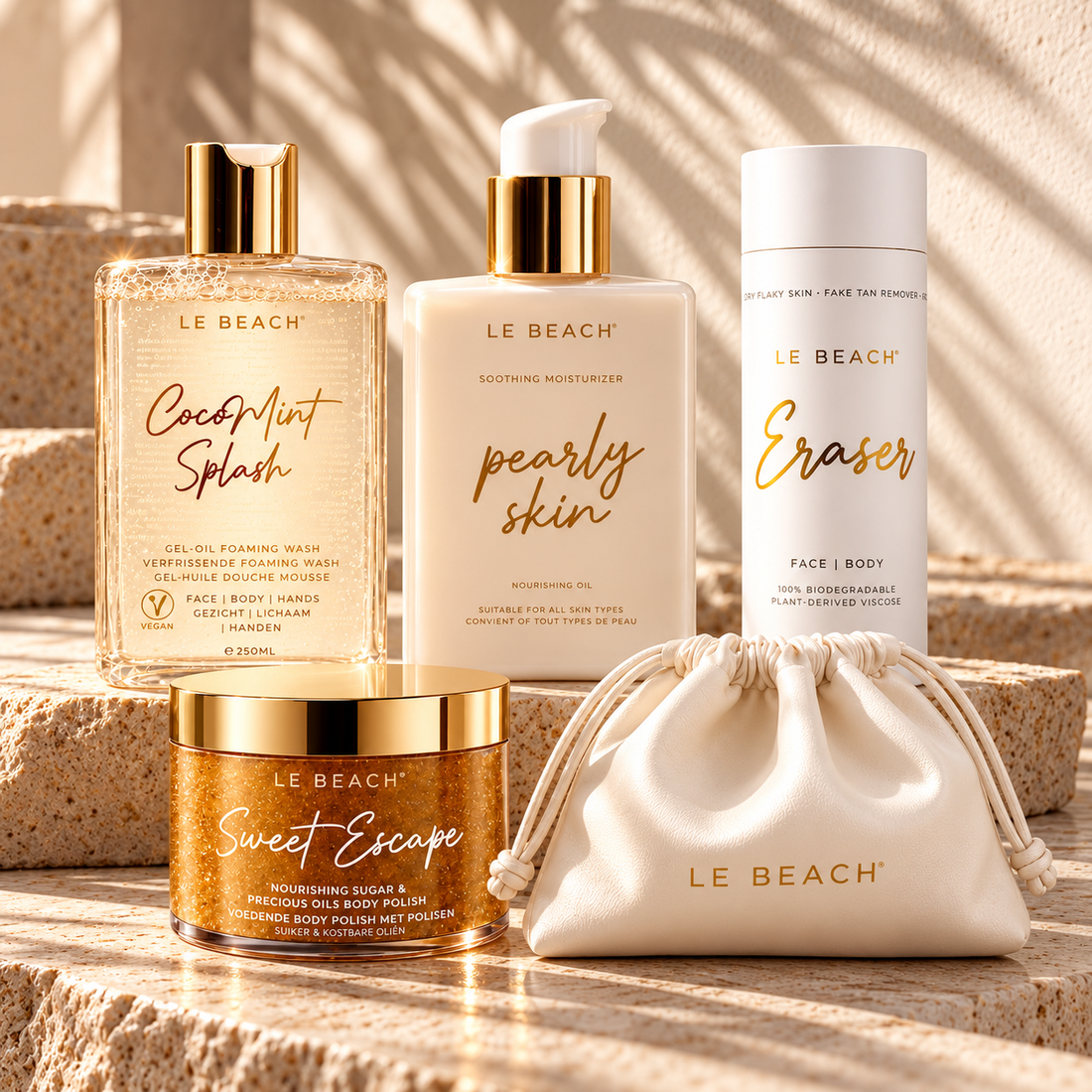 Body Care Bundle — Pearly Skin, CocoMint Splash, Sweet Escape & Eraser + FREE Vegan Leather Pouch
